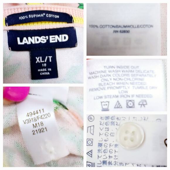 Lands' End SZ XL/18 Pink Cardigan Sweater With Lemons Art To Wear Cotton Plus - Picture 5 of 5